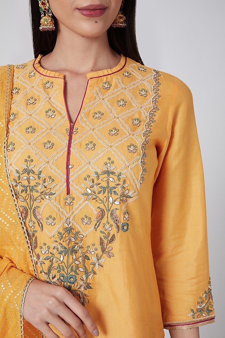 Yellow & Pink Embroidered Wedding Lehenga Set by Anjali Jain at Pernia's Pop Up Shop