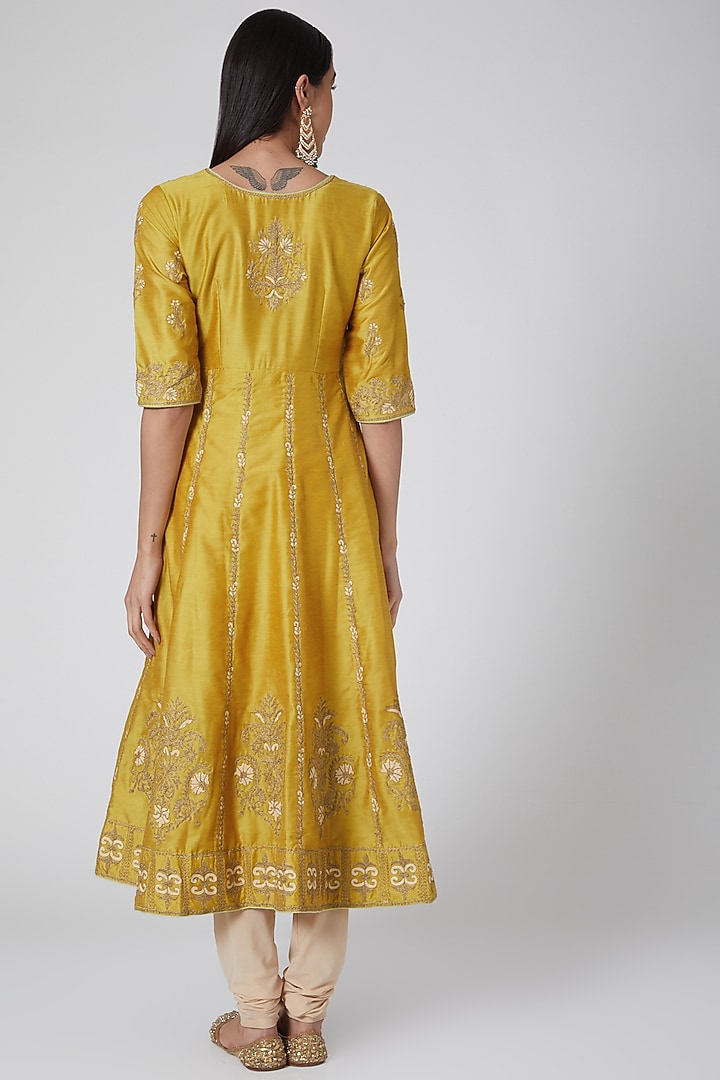 Mustard Embroidered Wedding Anarkali Set by Anjali Jain at Pernia's Pop Up Shop