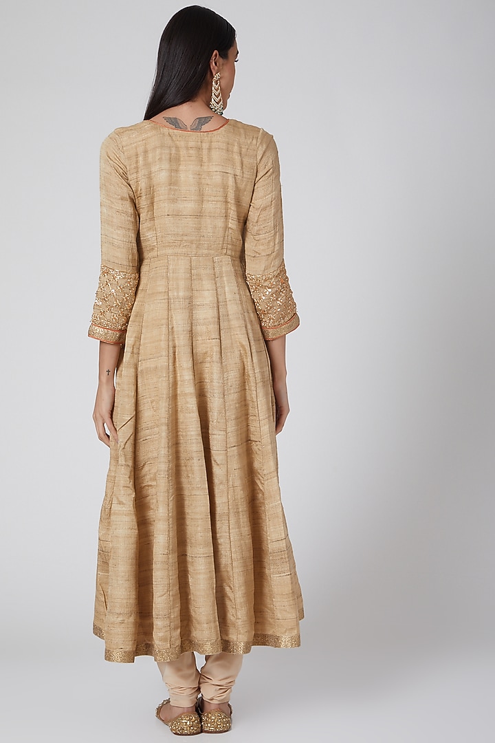 Beige & Orange Embroidered Wedding Anarkali Set by Anjali Jain at Pernia's Pop Up Shop