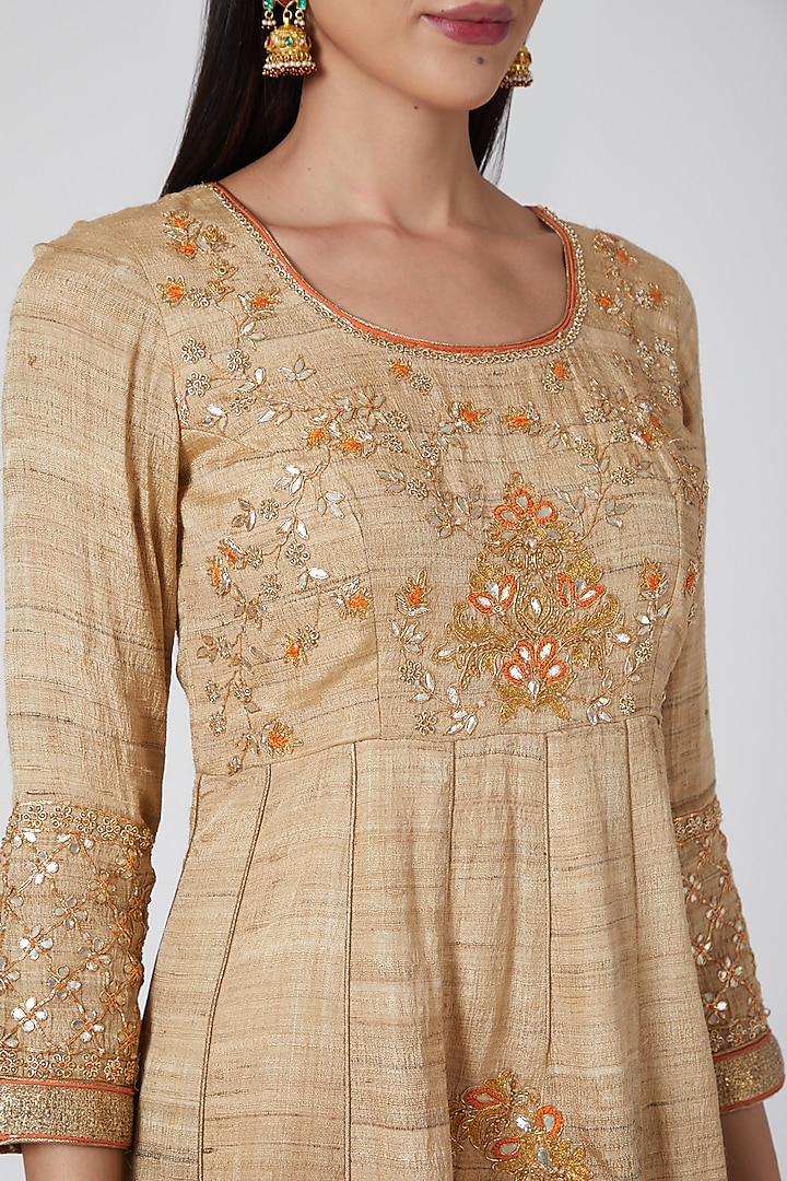 Beige & Orange Embroidered Wedding Anarkali Set by Anjali Jain at Pernia's Pop Up Shop