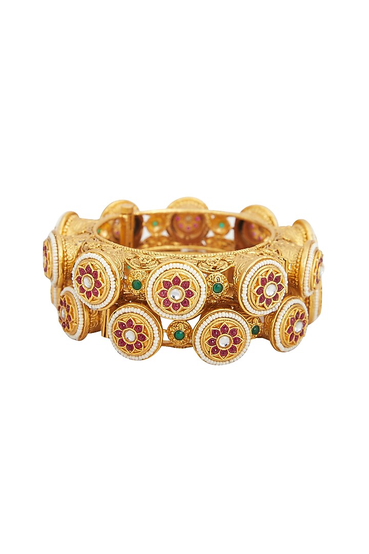 Gold Plated Red & Green Stones Bracelets by Anjali Jain Jewellery at Pernia's Pop Up Shop