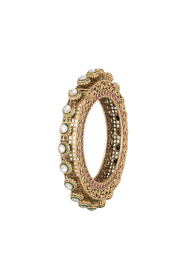 Gold Finish Onyx Stones & Kundan Bangles by Anjali Jain Jewellery at Pernia's Pop Up Shop