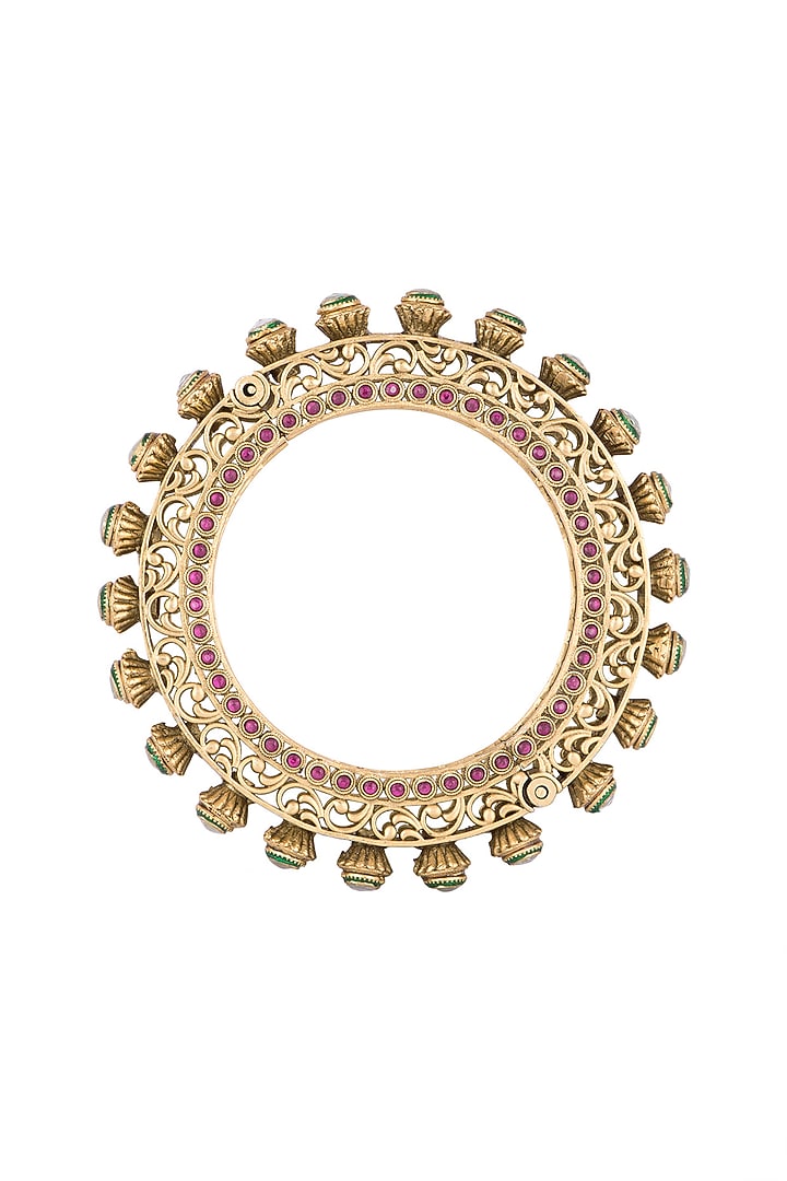 Gold Finish Onyx Stones & Kundan Bangles by Anjali Jain Jewellery at Pernia's Pop Up Shop