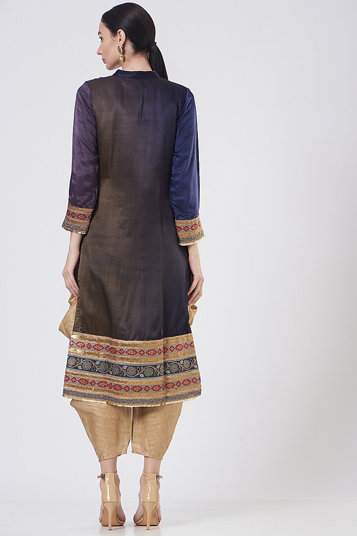 Navy Blue Silk Shaded Kurta Set by Anjali Jain at Pernia's Pop Up Shop