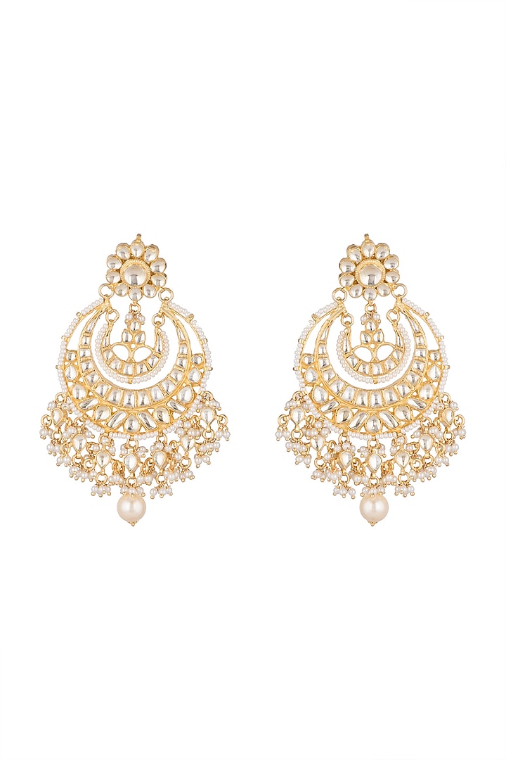 Gold Polish Kundan Chandbali Earrings by Anjali Jain Jewellery at Pernia's Pop Up Shop