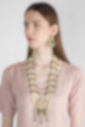 Gold Polish Layered Pendant Necklace Set by Anjali Jain Jewellery