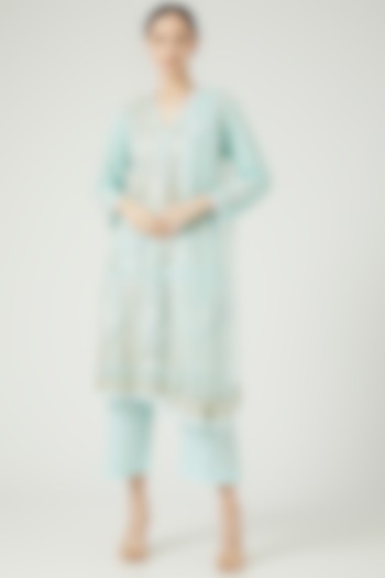 Ice Blue Net Kurta Set by Anjali Jain at Pernia's Pop Up Shop