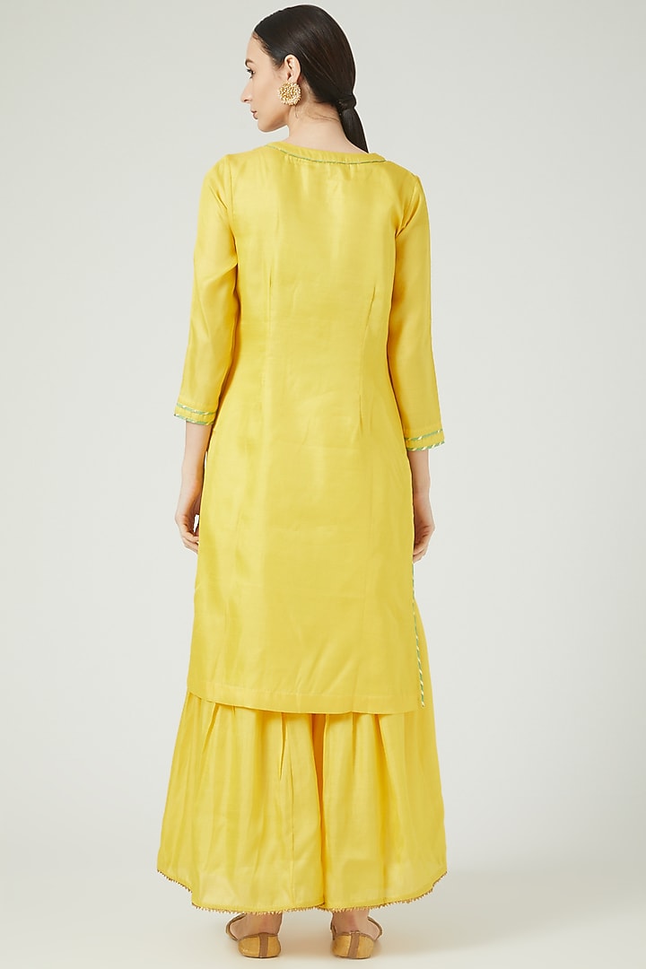 Yellow Cotton Silk Party Wear Sharara Set by Anjali Jain at Pernia's Pop Up Shop