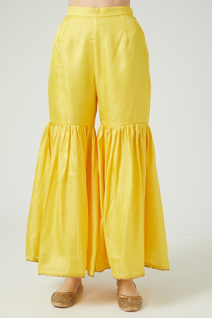 Yellow Cotton Silk Party Wear Sharara Set by Anjali Jain at Pernia's Pop Up Shop