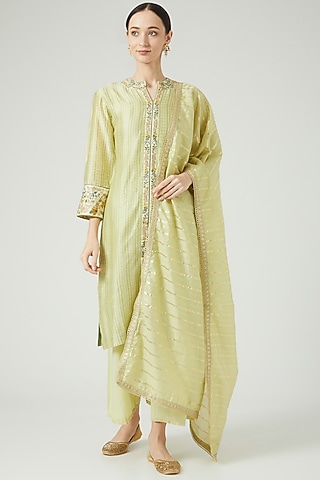 Pistachio Embroidered Kurta Set by Anjali Jain