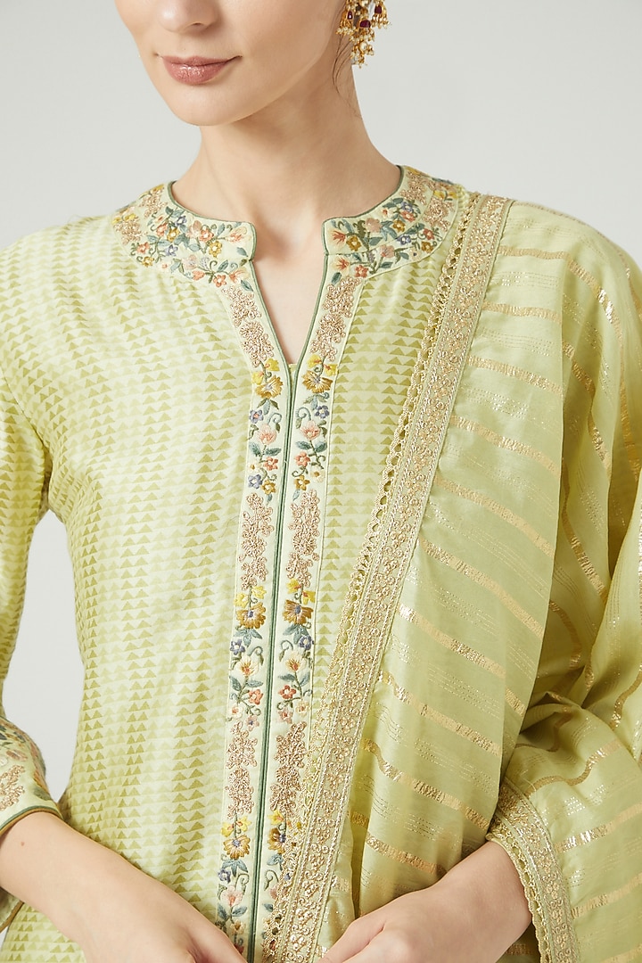 Pistachio Embroidered Kurta Set by Anjali Jain at Pernia's Pop Up Shop