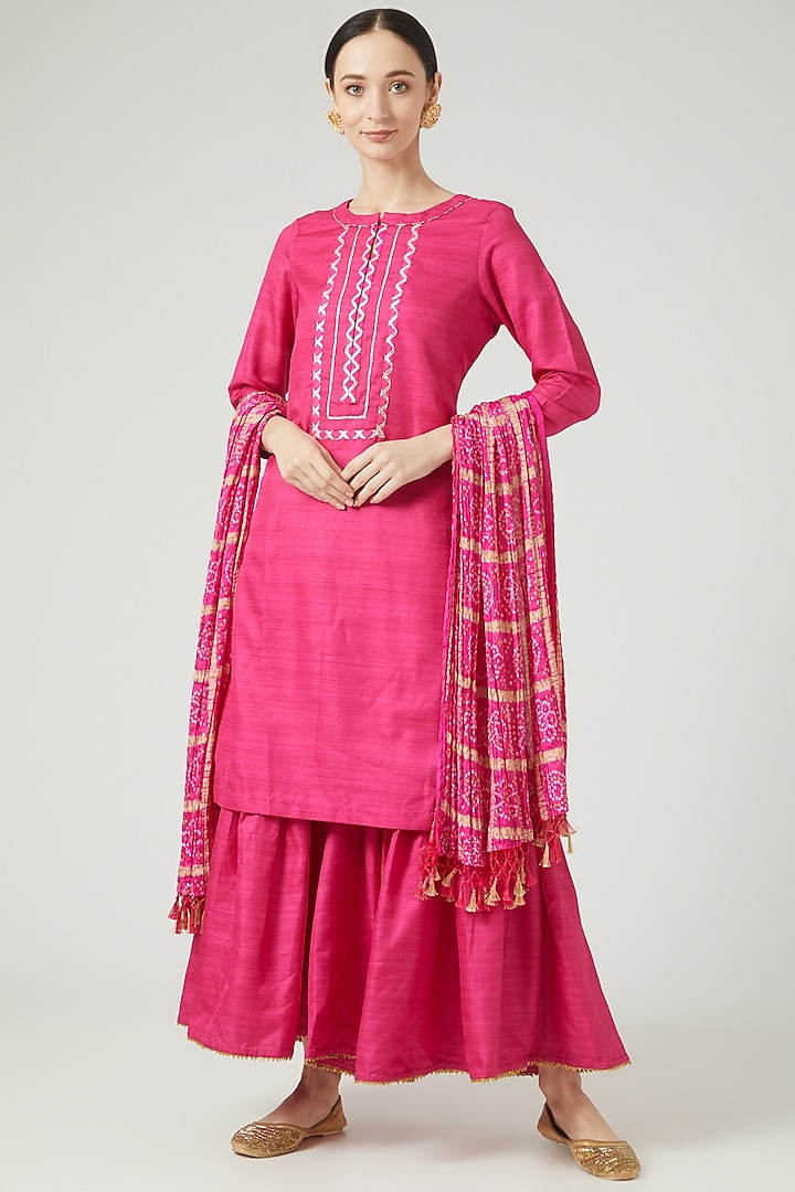 Fuchsia Cotton Silk Sharara Set by Anjali Jain