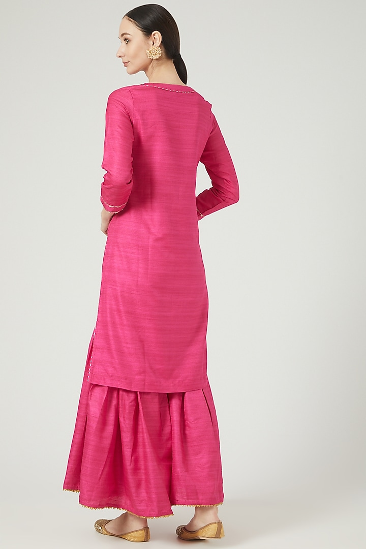 Fuchsia Cotton Silk Party Wear Sharara Set by Anjali Jain at Pernia's Pop Up Shop