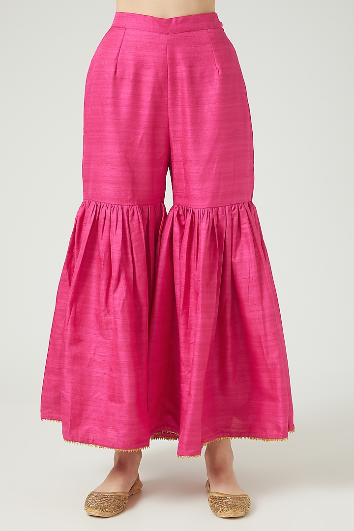 Fuchsia Cotton Silk Party Wear Sharara Set by Anjali Jain at Pernia's Pop Up Shop