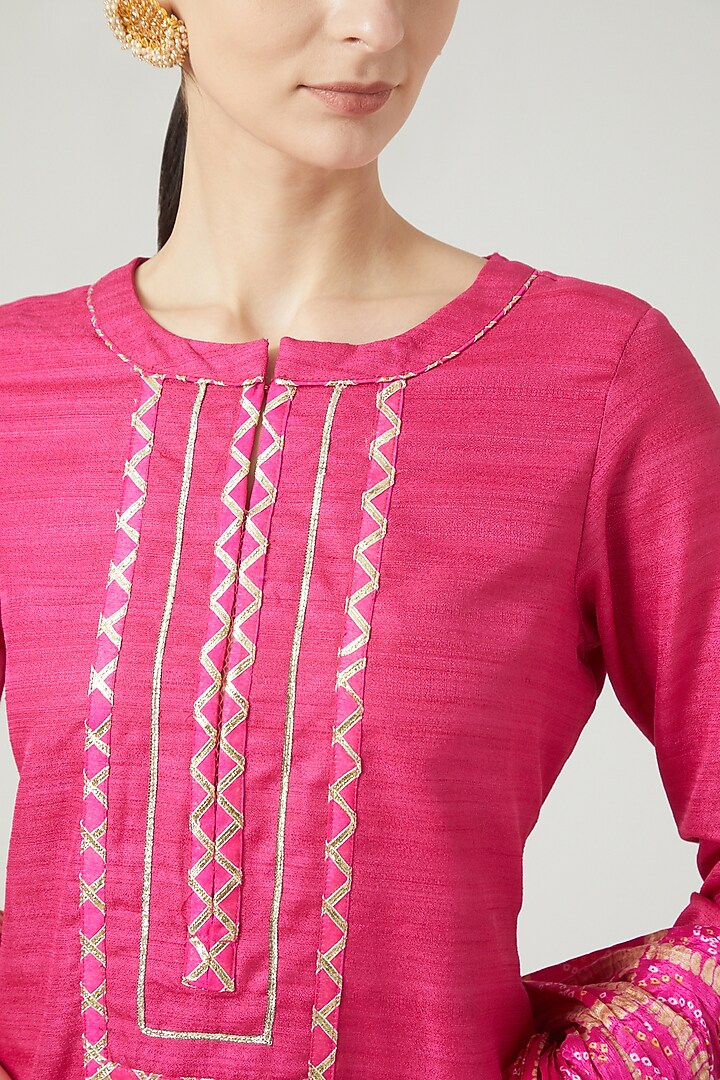 Fuchsia Cotton Silk Party Wear Sharara Set by Anjali Jain at Pernia's Pop Up Shop