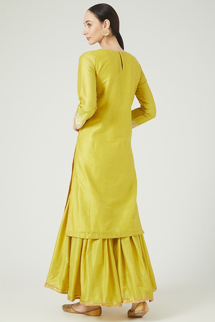 Lime Green Cotton Silk Party Wear Sharara Set by Anjali Jain at Pernia's Pop Up Shop