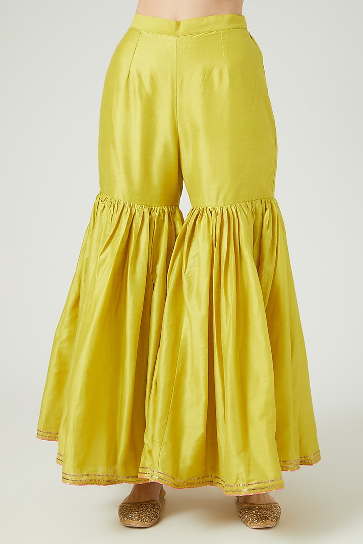 Lime Green Cotton Silk Party Wear Sharara Set by Anjali Jain at Pernia's Pop Up Shop