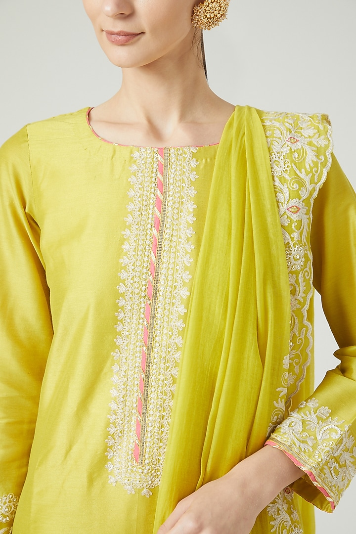 Lime Green Cotton Silk Party Wear Sharara Set by Anjali Jain at Pernia's Pop Up Shop