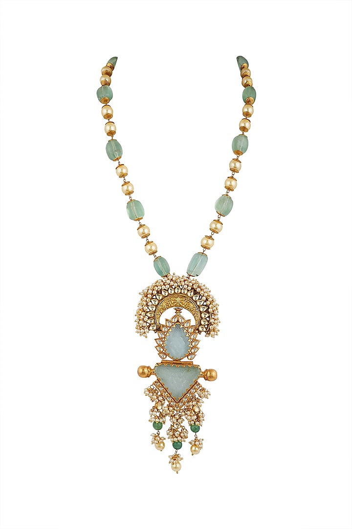 Gold Finish Pearls Necklace by Anjali Jain Jewellery