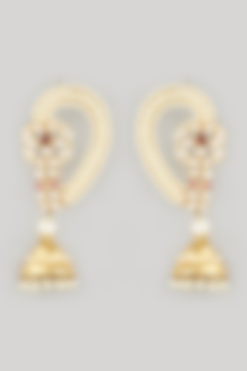 Gold Finish Faux Kundan Polki Earrings by Anjali Jain Jewellery