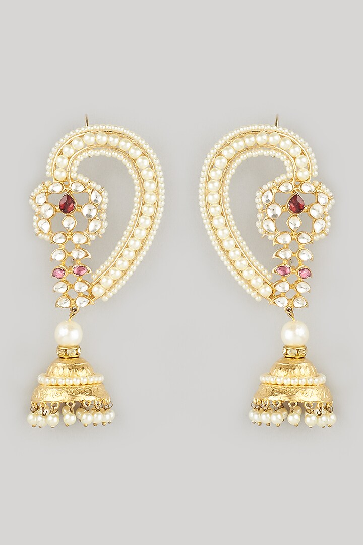 Gold Finish Faux Kundan Polki Earrings by Anjali Jain Jewellery