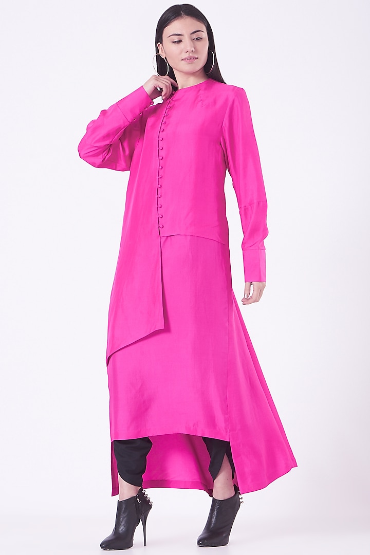 Fuchsia Silk Twill Layered Kurta by Rishta by Arjun Saluja