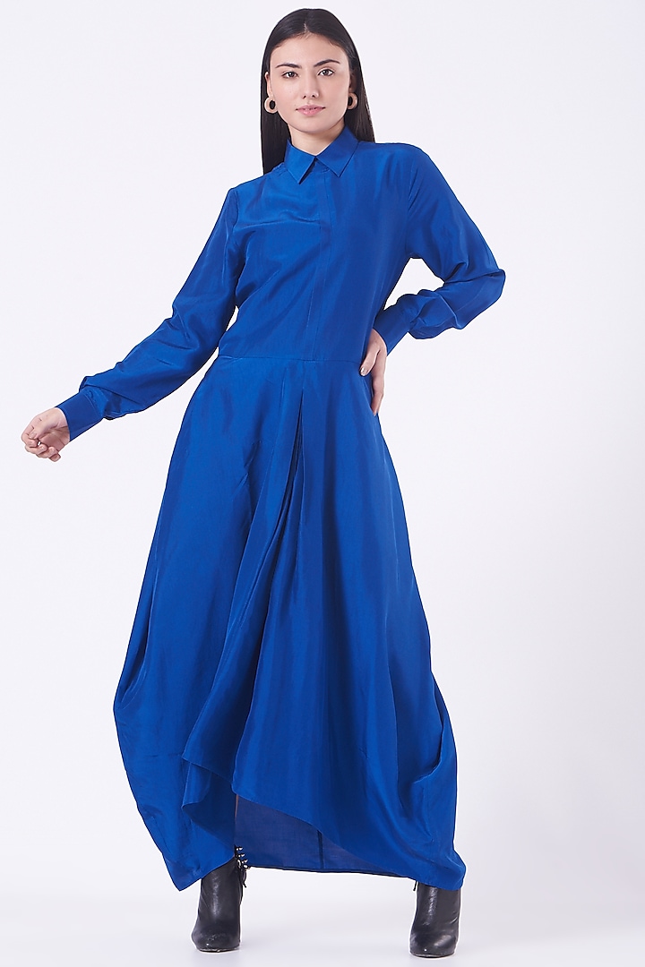 Cobalt Blue Dhoti Dress by Rishta by Arjun Saluja