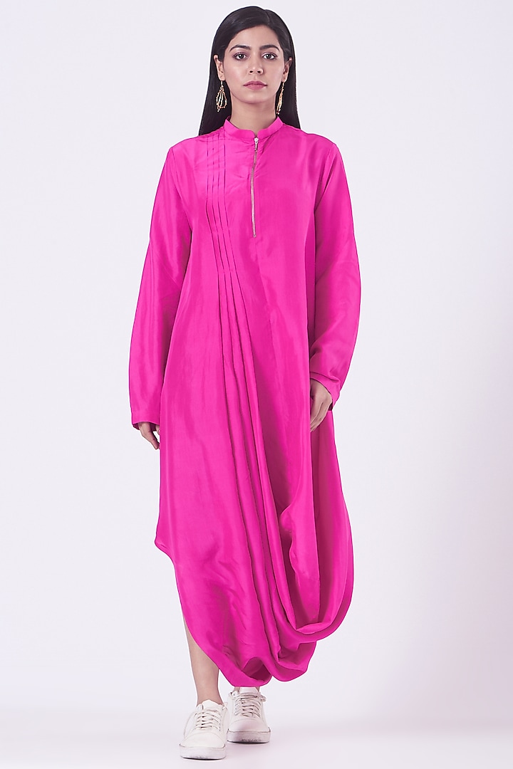 Fuchsia Saree Dress by Rishta by Arjun Saluja