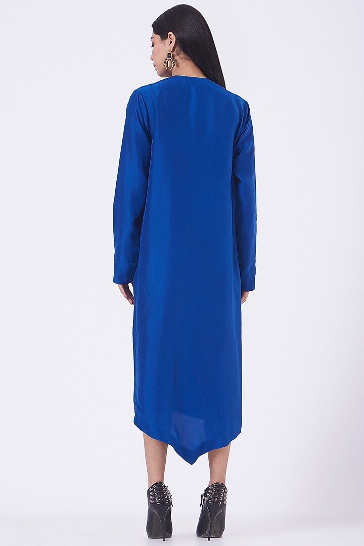 Cobalt Blue Silk Habutai Wrapped Kurta by Rishta by Arjun Saluja at Pernia's Pop Up Shop