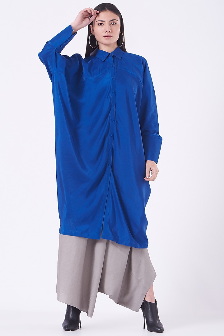 Cobalt Blue Square Draped Vacation Dress by Rishta by Arjun Saluja at Pernia's Pop Up Shop