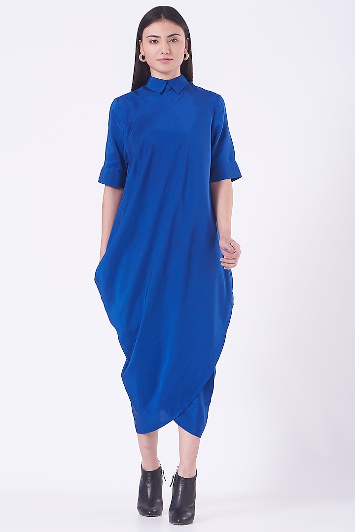 Cobalt Blue Draped & Wrapped Dress by Rishta by Arjun Saluja