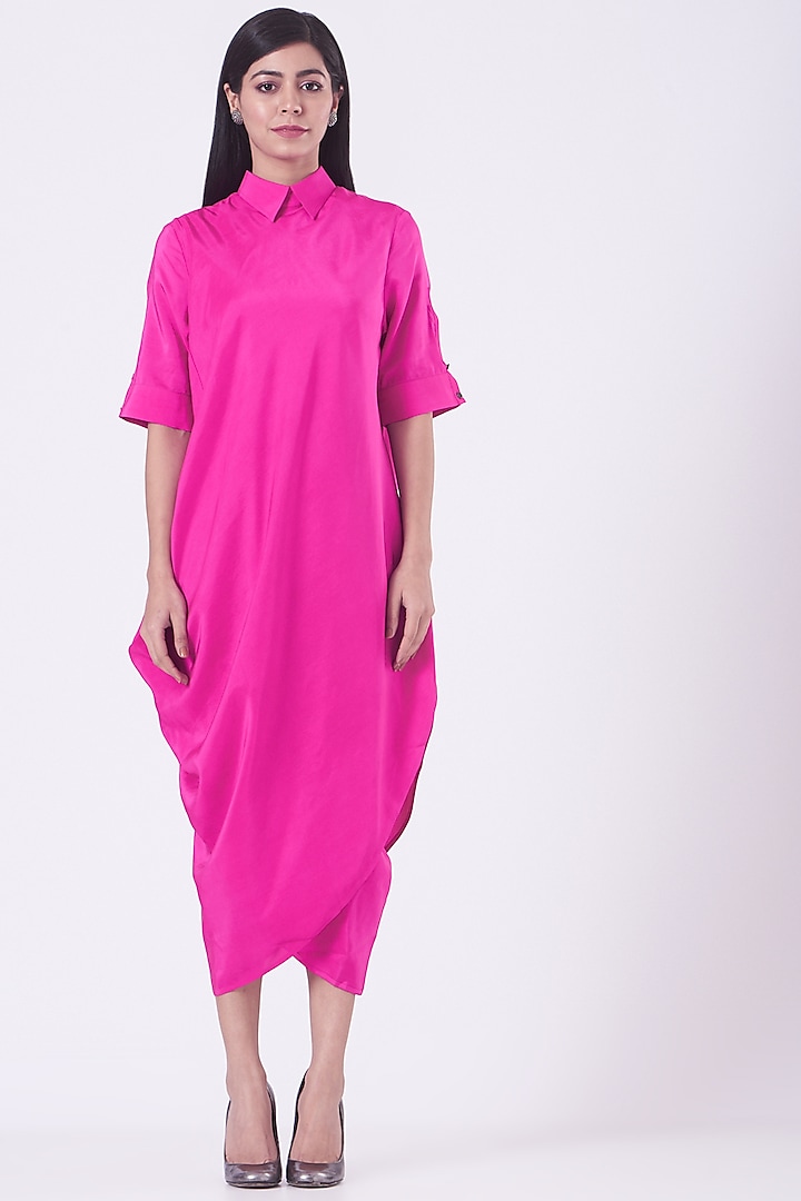 Fuchsia Draped & Wrapped Dress by Rishta by Arjun Saluja