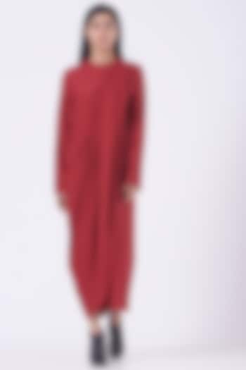 Red Cotton Silk Saree Dress by Rishta by Arjun Saluja