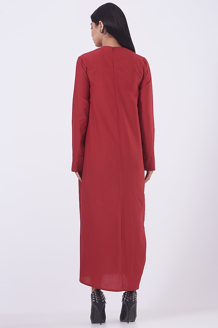 Red Cotton Silk Saree Vacation Dress by Rishta by Arjun Saluja at Pernia's Pop Up Shop