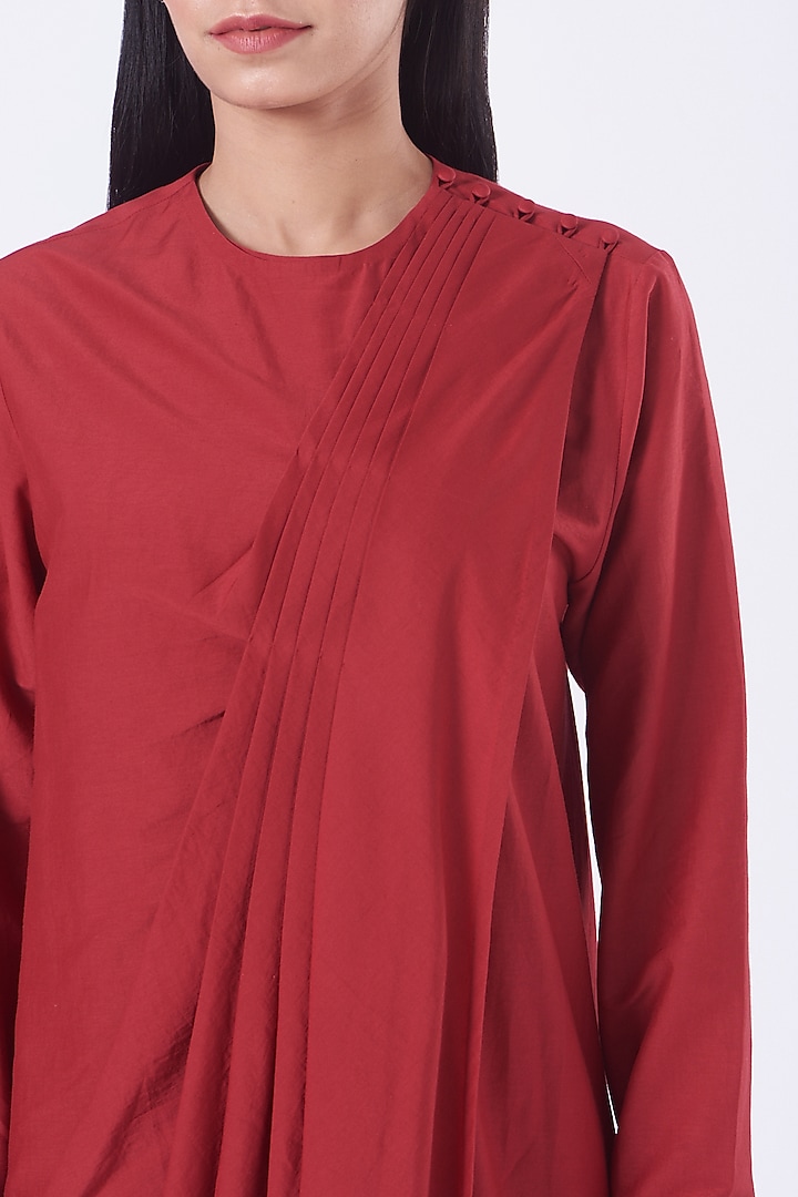 Red Cotton Silk Saree Vacation Dress by Rishta by Arjun Saluja at Pernia's Pop Up Shop