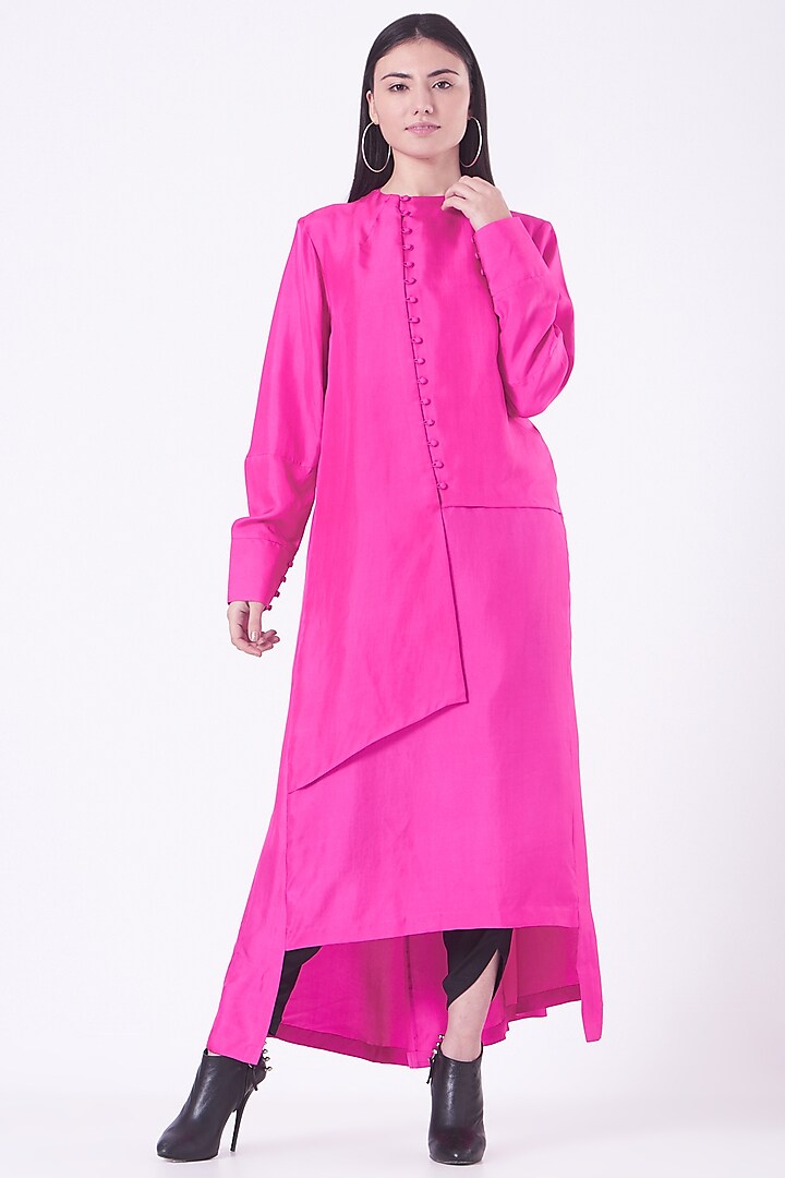 Fuchsia Silk Twill Kurta by Rishta by Arjun Saluja