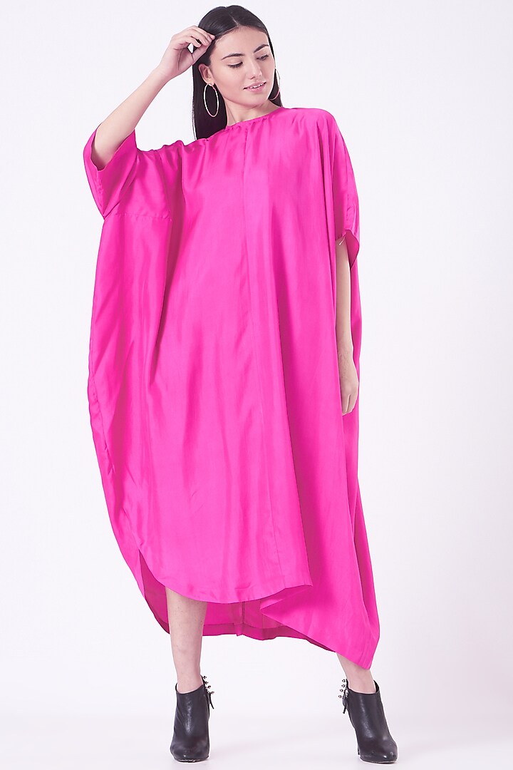 Fuchsia Silk Twill Dress by Rishta by Arjun Saluja
