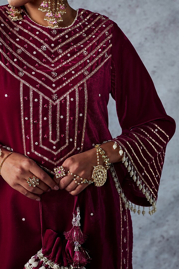 Hot Pink Embroidered Dhoti Set by Ajiesh Oberoi at Pernia's Pop Up Shop