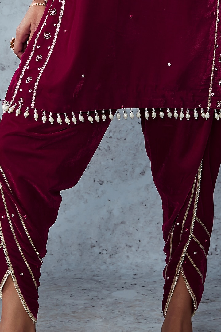 Hot Pink Embroidered Dhoti Set by Ajiesh Oberoi at Pernia's Pop Up Shop