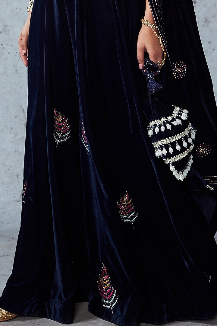 Dark Navy Blue Embroidered Wedding Sharara Set by Ajiesh Oberoi at Pernia's Pop Up Shop