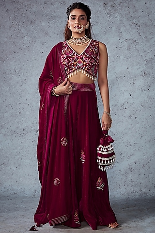 Hot Pink Embroidered Sharara Set by Ajiesh Oberoi