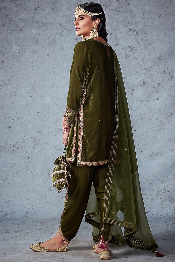 Olive Green Embroidered Dhoti Set by Ajiesh Oberoi at Pernia's Pop Up Shop