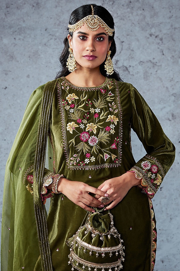Olive Green Embroidered Dhoti Set by Ajiesh Oberoi at Pernia's Pop Up Shop
