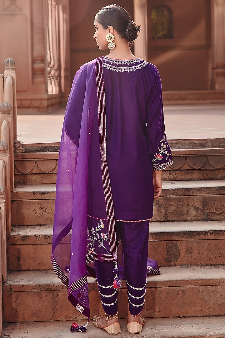 Purple Velvet & Organza Dhoti Set by Ajiesh Oberoi at Pernia's Pop Up Shop
