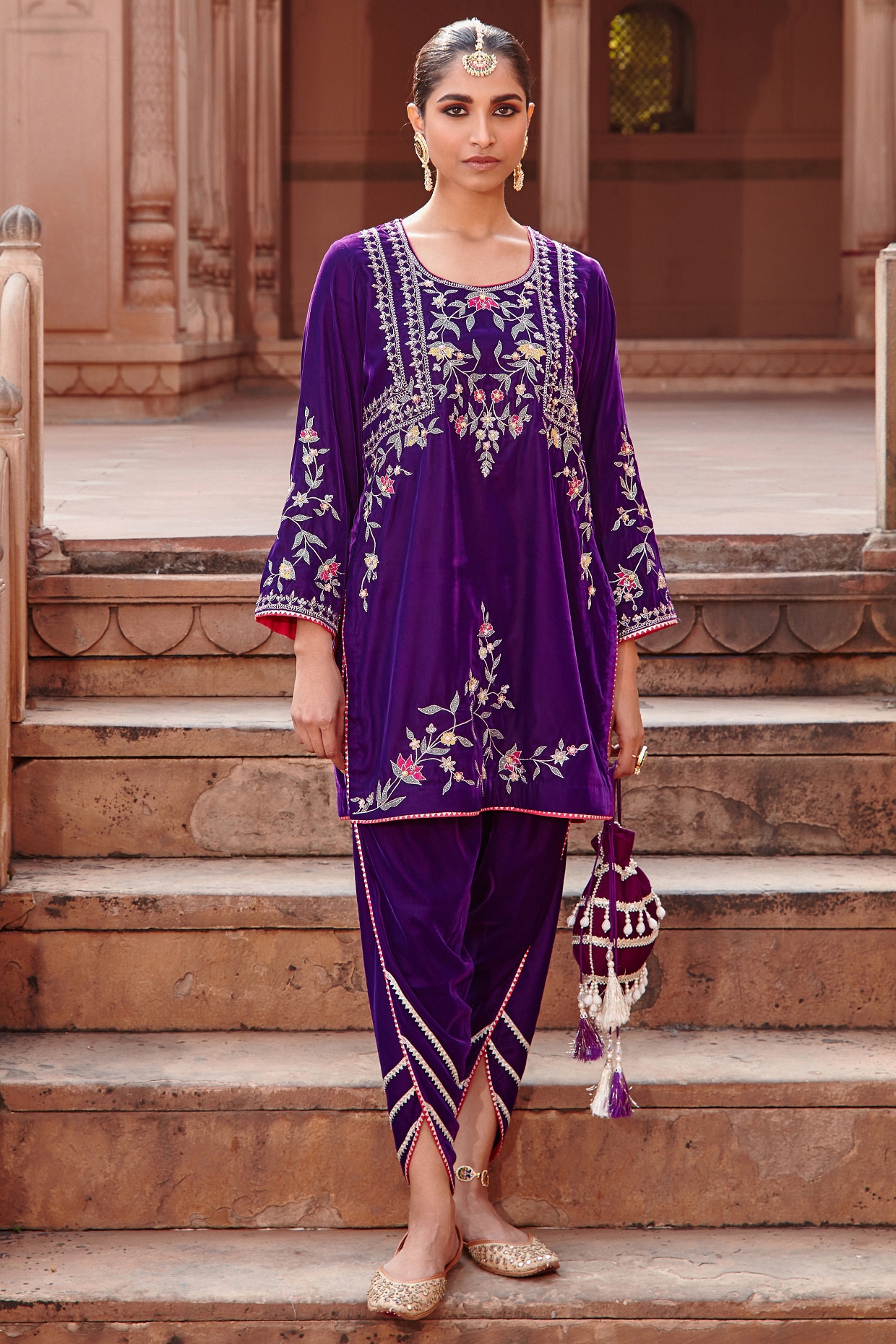 Purple Velvet & Organza Dhoti Set by Ajiesh Oberoi at Pernia's Pop