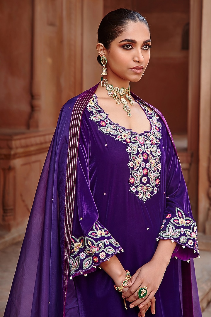 Purple Embroidered Dhoti Set by Ajiesh Oberoi at Pernia's Pop Up Shop