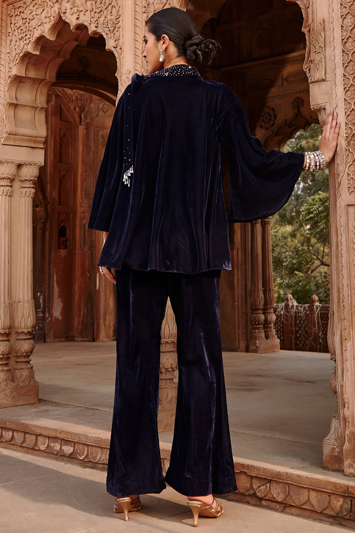 Buy Wine Velvet Lining Shantoon Embroidery Lace Sleeves And Pant Set For  Women by Priyanka Jain Online at Aza Fashions.