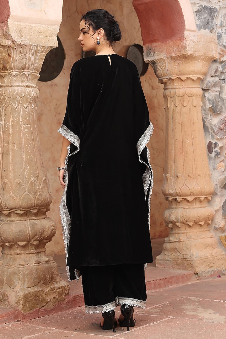 Black Velvet Embroidered Kaftan Set by Ajiesh Oberoi at Pernia's Pop Up Shop