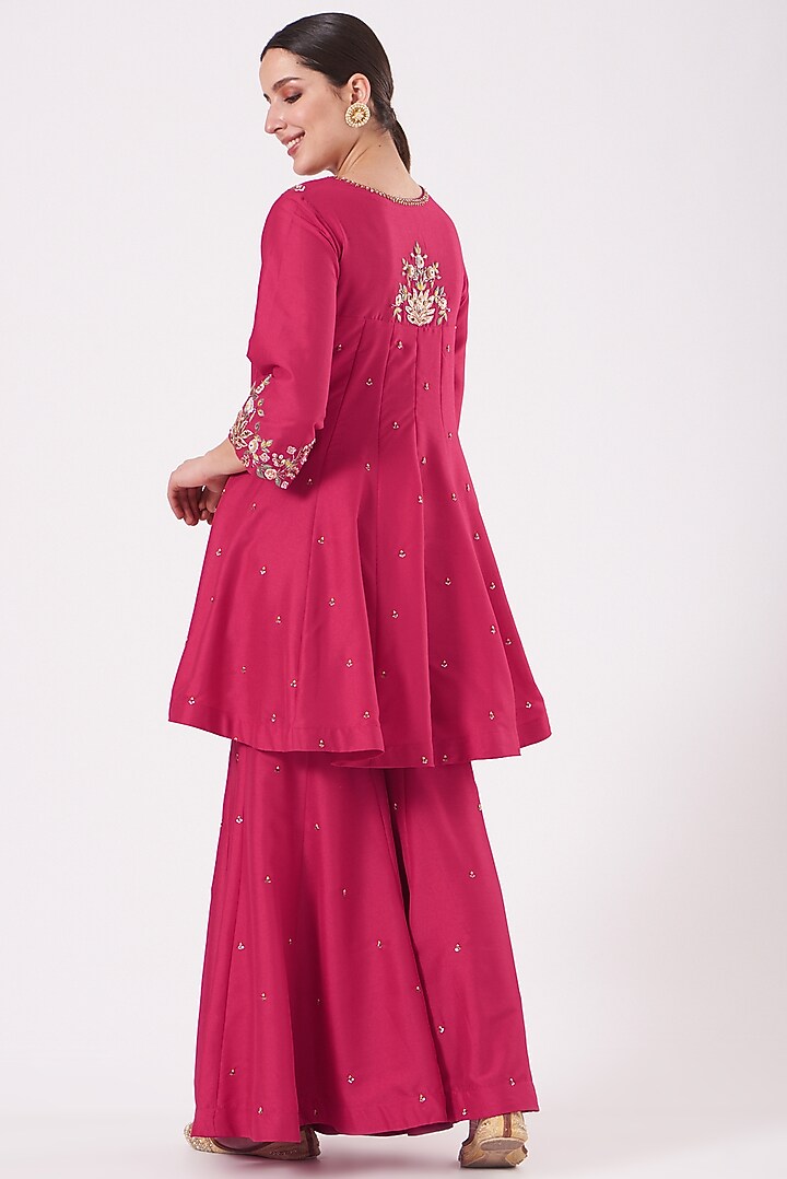 Fuchsia Dupion Silk 3D Embroidered Gharara Set by Ajiesh Oberoi at Pernia's Pop Up Shop