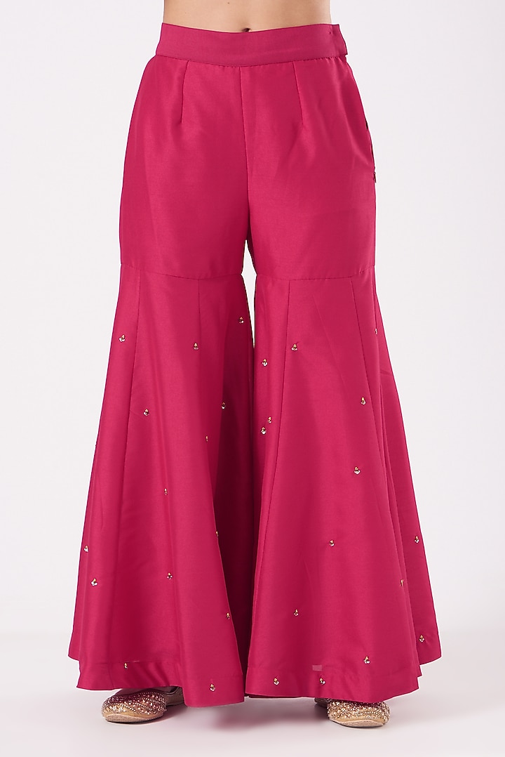 Fuchsia Dupion Silk 3D Embroidered Gharara Set by Ajiesh Oberoi at Pernia's Pop Up Shop